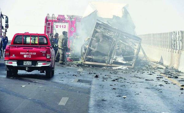 A food truck caught fire on Jahra Road